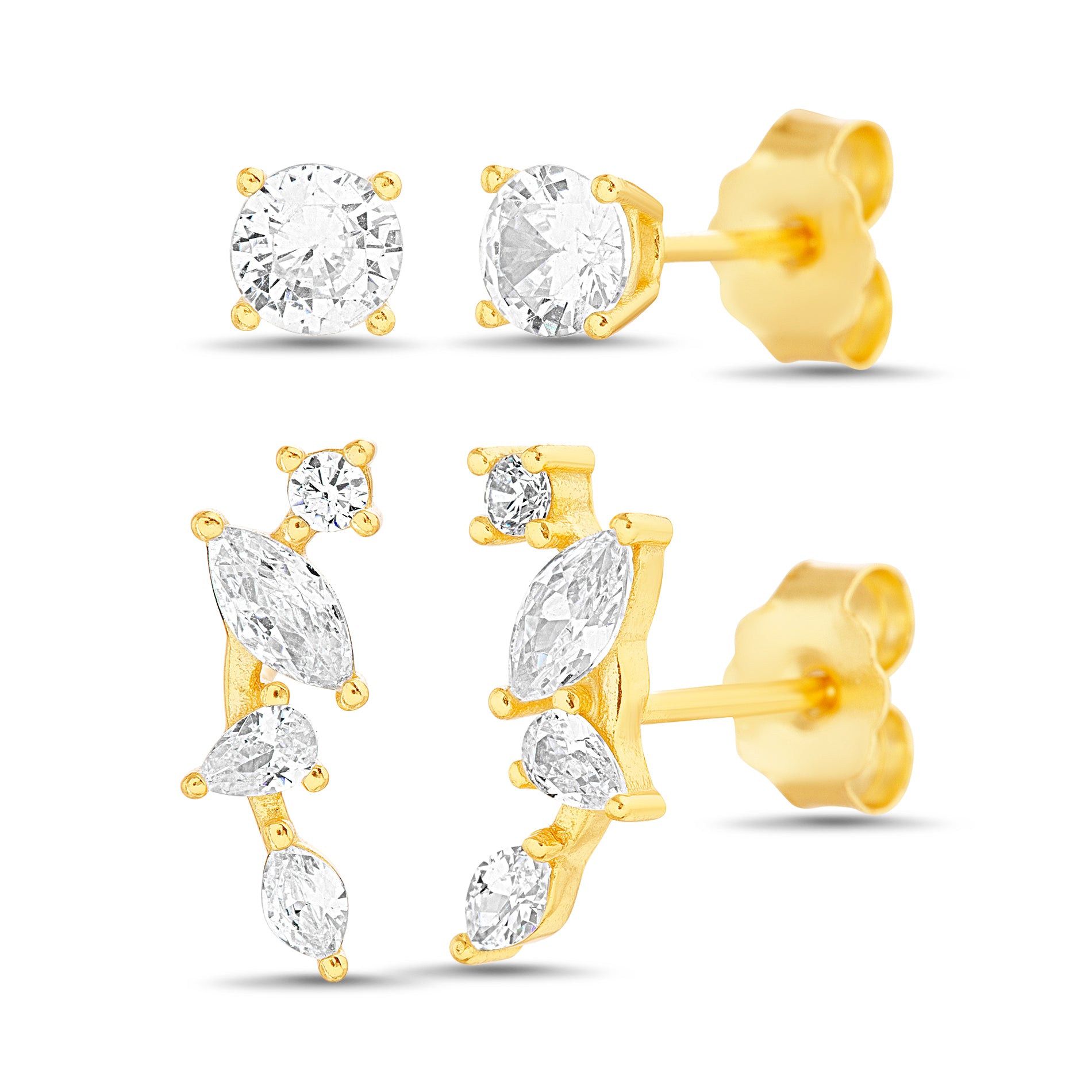 Gold Multi Shapes CZ Stud Set